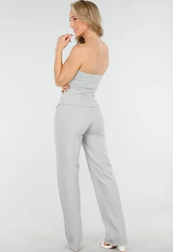Lichtgrijze Strapless Gilet Top met Knoopsluiting