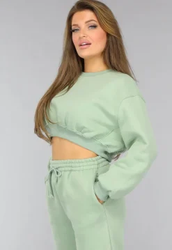 Lichtgroene Cropped Lounge Set