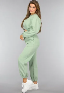 Lichtgroene Cropped Lounge Set