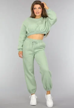 Lichtgroene Cropped Lounge Set