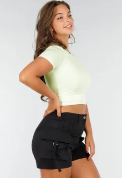 Lichtgroene Croptop met Dubbele Voering, Stretch en Slim Fit