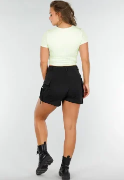 Lichtgroene Croptop met Dubbele Voering, Stretch en Slim Fit