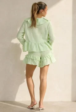 Lichtgroene Gestreepte Two Piece Set met Blouse en Rucheshort