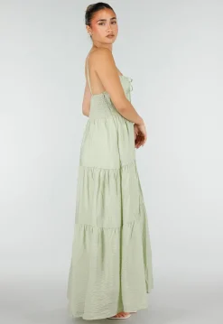 Lichtgroene Maxi Jurk met Spaghettibandjes en Smokwerk