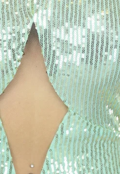 Lichtgroene Pailletten Halter Jurk met Cut Out