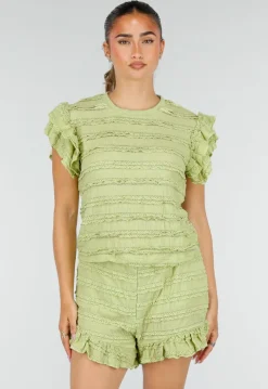 Lichtgroene Two Piece Set met Ruches en Shorts