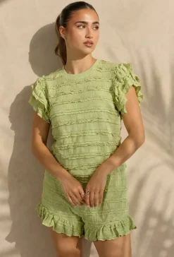 Lichtgroene Two Piece Set met Ruches en Shorts