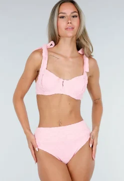 Lichtroze Badstof High Waist Bikini Broekje met Structuur