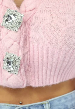 Lichtroze Cropped Vestje met Hartjes