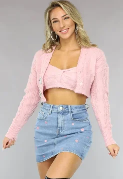 Lichtroze Cropped Vestje met Hartjes
