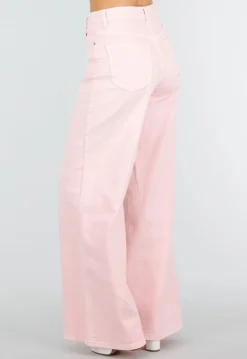 Lichtroze Extra Wide Leg Jeans met Hoge Taille en Rechte Pijpen