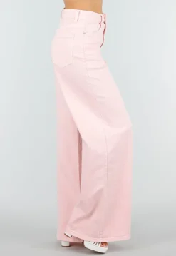Lichtroze Extra Wide Leg Jeans met Hoge Taille en Rechte Pijpen