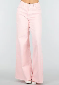 Lichtroze Extra Wide Leg Jeans met Hoge Taille en Rechte Pijpen