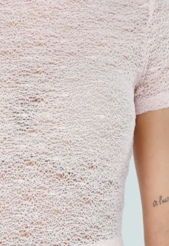 Lichtroze Gehaakte Stretch Top met Col en Korte Mouwen