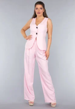 Lichtroze Gilet Co Ord Set met Pantalon
