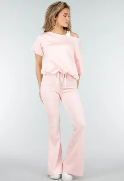 Lichtroze Joggingbroek met Flared Pijpen en Elastische Taille