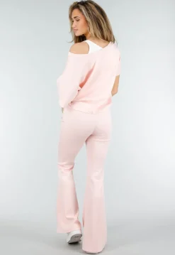 Lichtroze Joggingbroek met Flared Pijpen en Elastische Taille