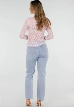 Lichtroze Kanten Top met Ruches en Stretch