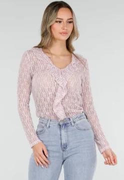 Lichtroze Kanten Top met Ruches en Stretch