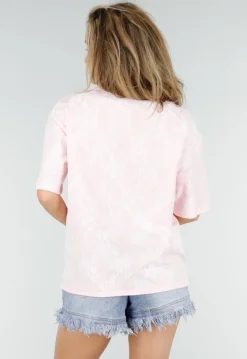 Lichtroze Kanten T-shirt met Korte Mouwen en Ronde Hals