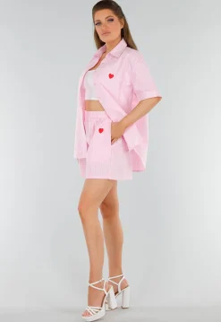 Lichtroze Katoenen Set met Blouse en Short met Zakken