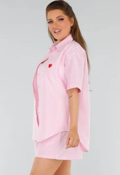 Lichtroze Katoenen Set met Blouse en Short met Zakken