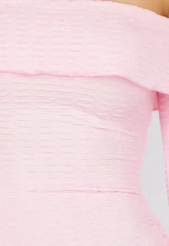 Lichtroze Korte Off Shoulder Bodycon Jurk met Stretch