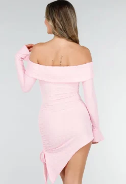 Lichtroze Korte Off Shoulder Bodycon Jurk met Stretch