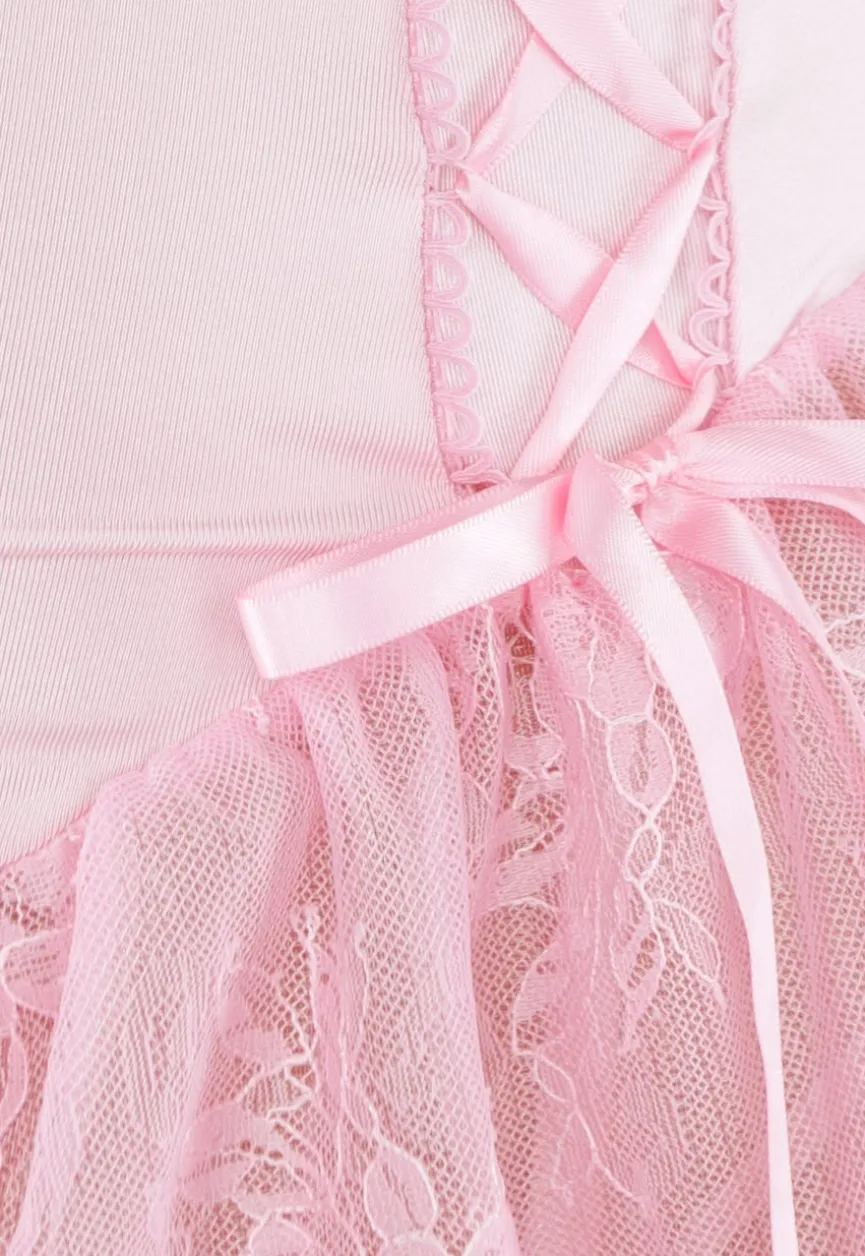 Lichtroze Lingerie Jurkje met Strikjes