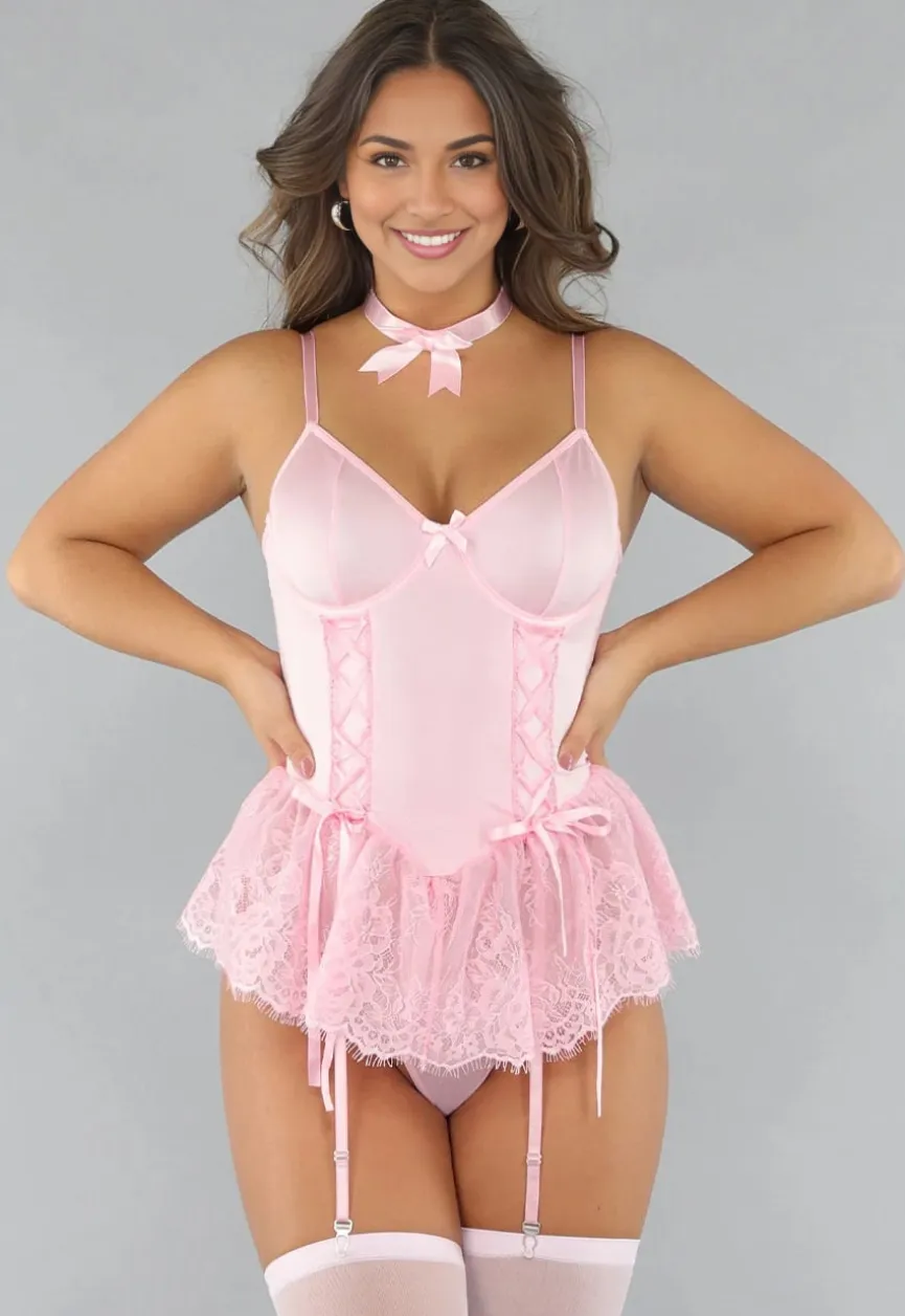Lichtroze Lingerie Jurkje met Strikjes