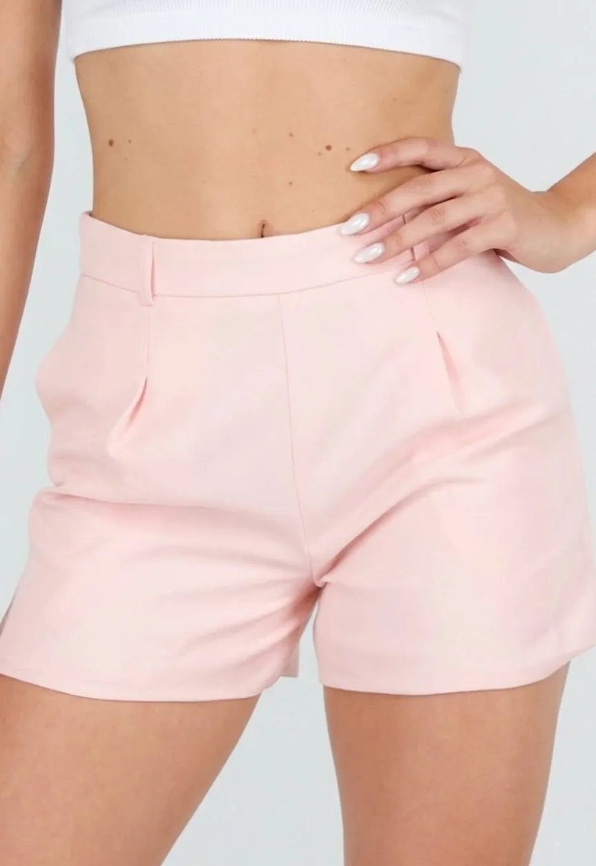 Lichtroze Linnenlook Short met Plooien en Rechte Pijpen
