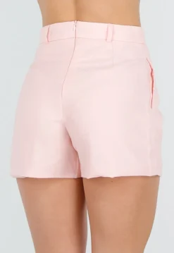 Lichtroze Linnenlook Short met Plooien en Rechte Pijpen