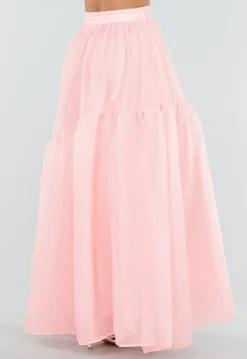 Lichtroze Maxi Rok met Strikceintuur en Volant