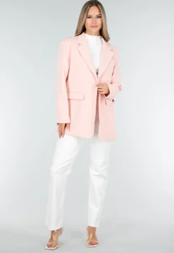 Lichtroze Oversized Blazer met Knoopsluiting en Reverskraag