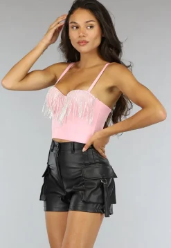 Lichtroze Push Up Strass Bustier