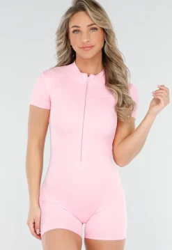 Lichtroze Stretch Sport Playsuit met Ritssluiting