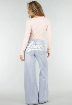 Lichtroze Stretch Top met Lange Mouwen en Vierkante Hals