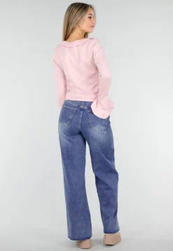 Lichtroze Stretch Top met Ruches en Striksluiting aan de Voorzijde