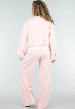 Lichtroze Sweater met Halve Rits en Elastische Boorden