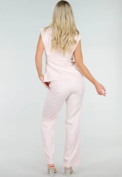 Lichtroze Wide Leg Pantalon met Steekzakken en Paspelzakken