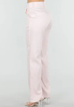 Lichtroze Wide Leg Pantalon met Steekzakken en Paspelzakken
