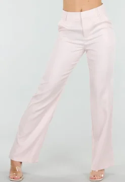 Lichtroze Wide Leg Pantalon met Steekzakken en Paspelzakken