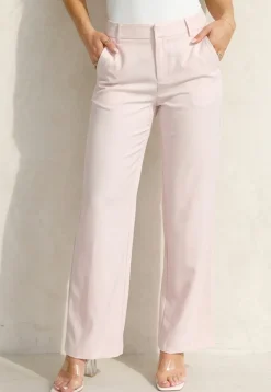 Lichtroze Wide Leg Pantalon met Steekzakken en Paspelzakken