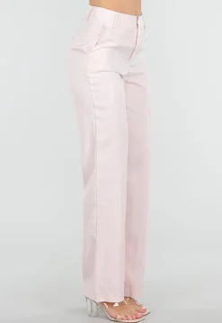 Lichtroze Wide Leg Pantalon met Steekzakken en Paspelzakken