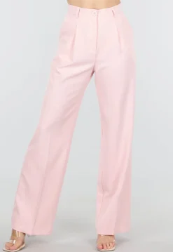 Lichtroze Wide Leg Pantalon met Plooien