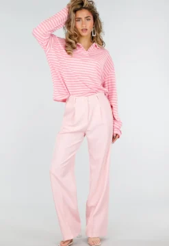 Lichtroze Wide Leg Pantalon met Plooien