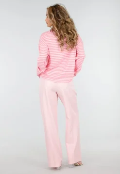 Lichtroze Wide Leg Pantalon met Plooien
