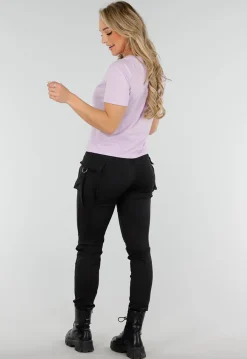 Lila Basic Stretch Top met Loose Fit