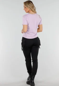 Lila Basic Stretch Top met Loose Fit