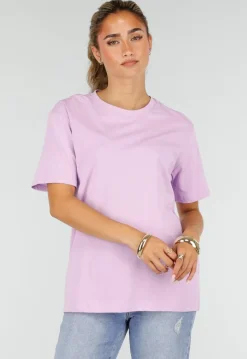 Lila Basic T-Shirt met Ronde Hals en Korte Mouwen
